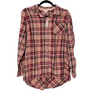 Dress Barn Westport Pink Plaid Flannel Gold Tone Thread Unique Back M NWT
